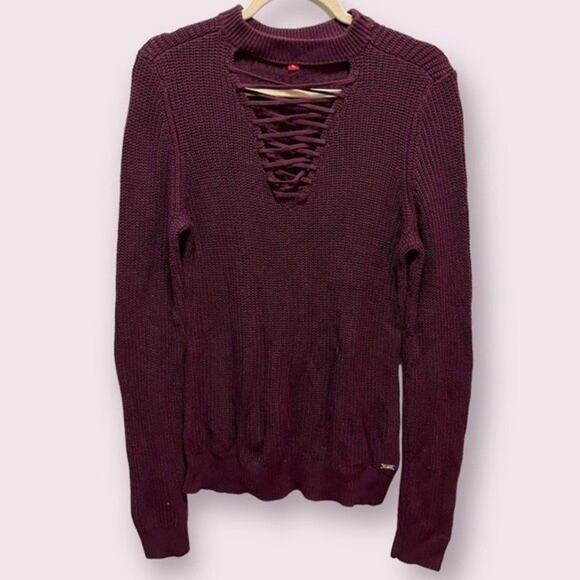 GUESS Burgundy Maroon Crisscross Sweater Size XL - Picture 1 of 9